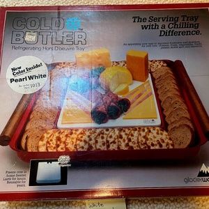 NWT-VINTAGE COLD BUTLER REFRIGERATING HORS D'OEUVRE TRAY IN PEARL WHITE AND WOOD